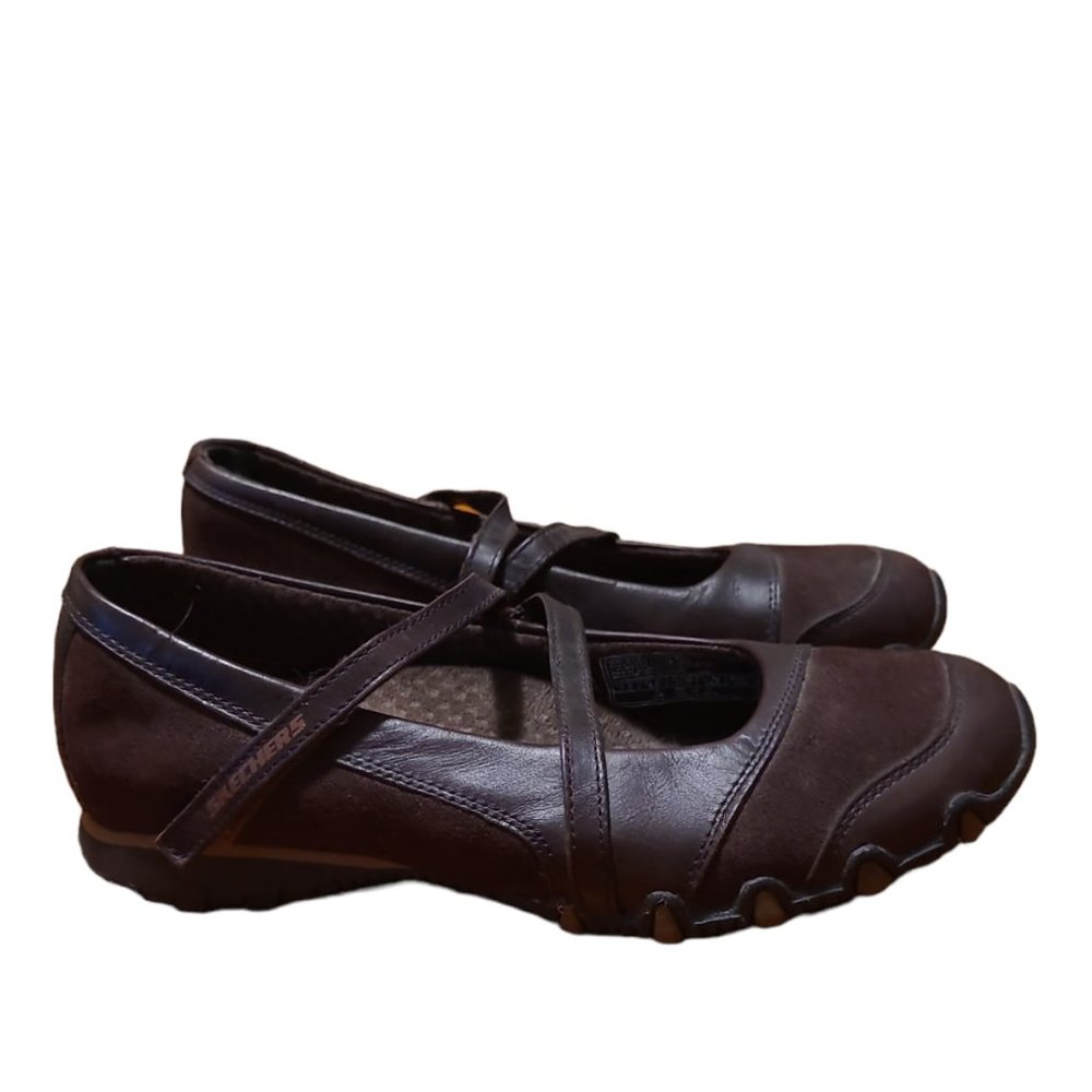 Skechers Shoes Biker Step up Mary Jane Shoes Toffee Brown Leather Suede Slip on